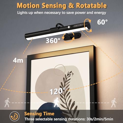 Picture Lights for Wall Battery Operated, Wireless Art Light for Paintings, Rechargeable Wall Sconce for Picture with Remote Control, Dimmable Wall Lighting for Gallery Dartboard Mirror - Gold