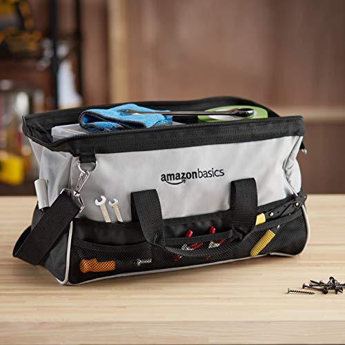 Amazon Basics Durable Wear-Resistant Base, Tool Small Standard Bag with Strap, 12 Inch, Black & Gray