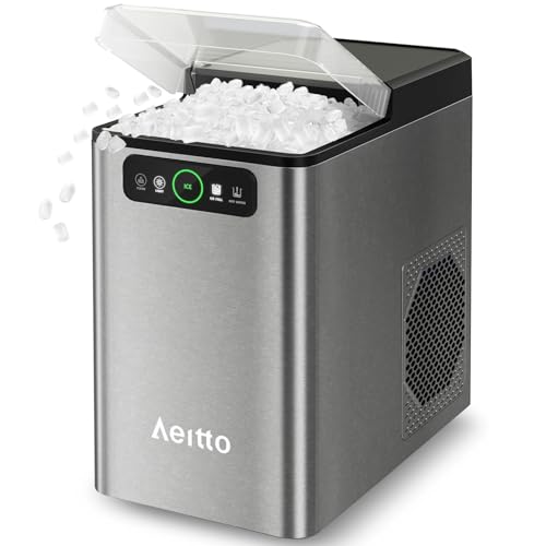 Aeitto Nugget Ice Maker 40Lbs/24H, Countertop Soft Chewable Ice Pebble Ice Machine, One-Click Operation, Auto Self-Cleaning Ice Makers with Scoop&Basket for Home, Office, Kitchen, Party (Silver)