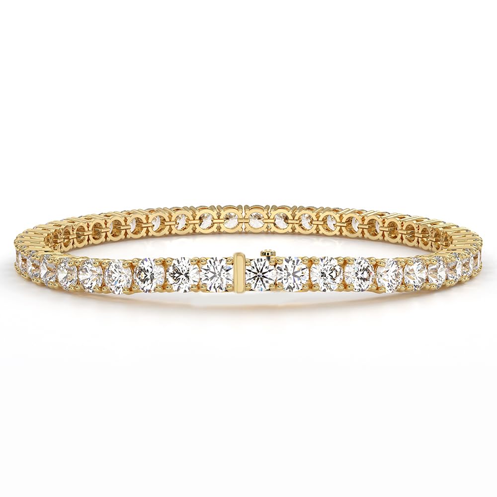 Diamond2Deal 14k Gold Round Cut Lab Grown Diamond Tennis Bracelet (1ct to 10ct, Color-D, Clarity- VS) 7 inch