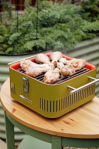 Everdure CUBE Portable Charcoal Grill, Tabletop BBQ, Perfect Tailgate, Beach, Patio, or Camping Grill, Lightweight & Compact Small Grill with Preparation Board & Food Storage Tray, Matte Black