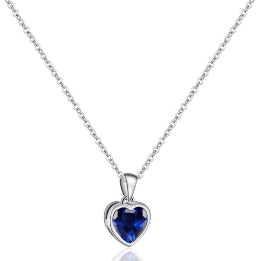 925 Sterling Silver Sapphire Heart Necklace Blue Pendant Necklace for Women Handmade Love Birthstone Necklace for Valentines Day