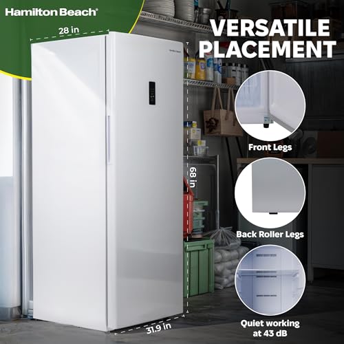 Hamilton Beach HZ4941 14 cu ft Upright Convertible Fridge/Freezer-Frost Free-Reversible Door-Removable Glass Shelves-LED Interior Light, White