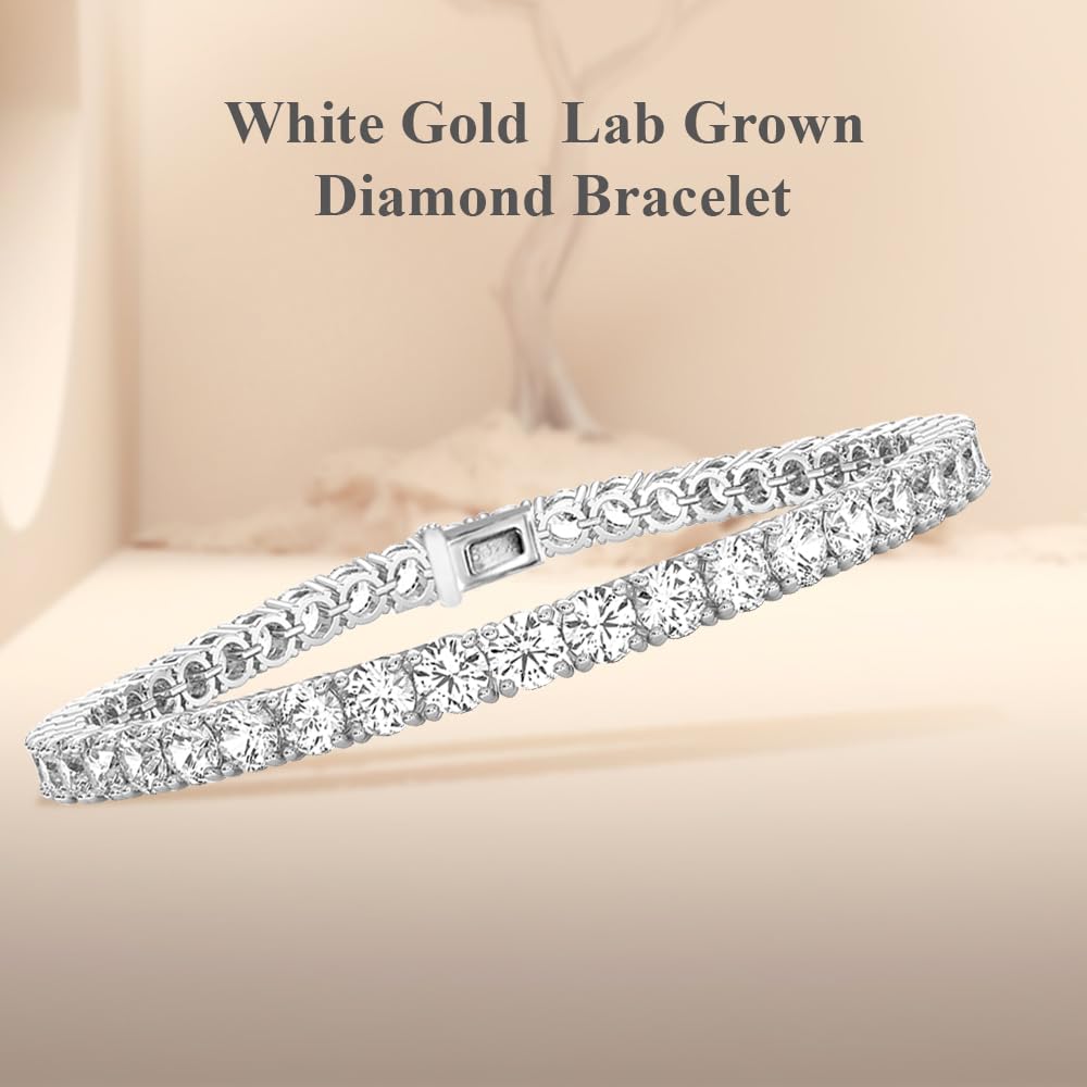 Diamond2Deal 14k Gold Round Cut Lab Grown Diamond Tennis Bracelet (1ct to 10ct, Color-D, Clarity- VS) 7 inch