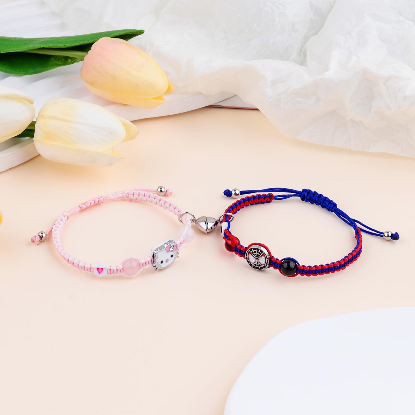 Couples/Friendship Matching Bracelets,Bat/Spider/kitty Bracelets Set, Valentine's Day Birthday Jewelry Gifts for Gf and Bf Soulmate, Matching Gifts for Husband&Wife Son&Daughters BFF