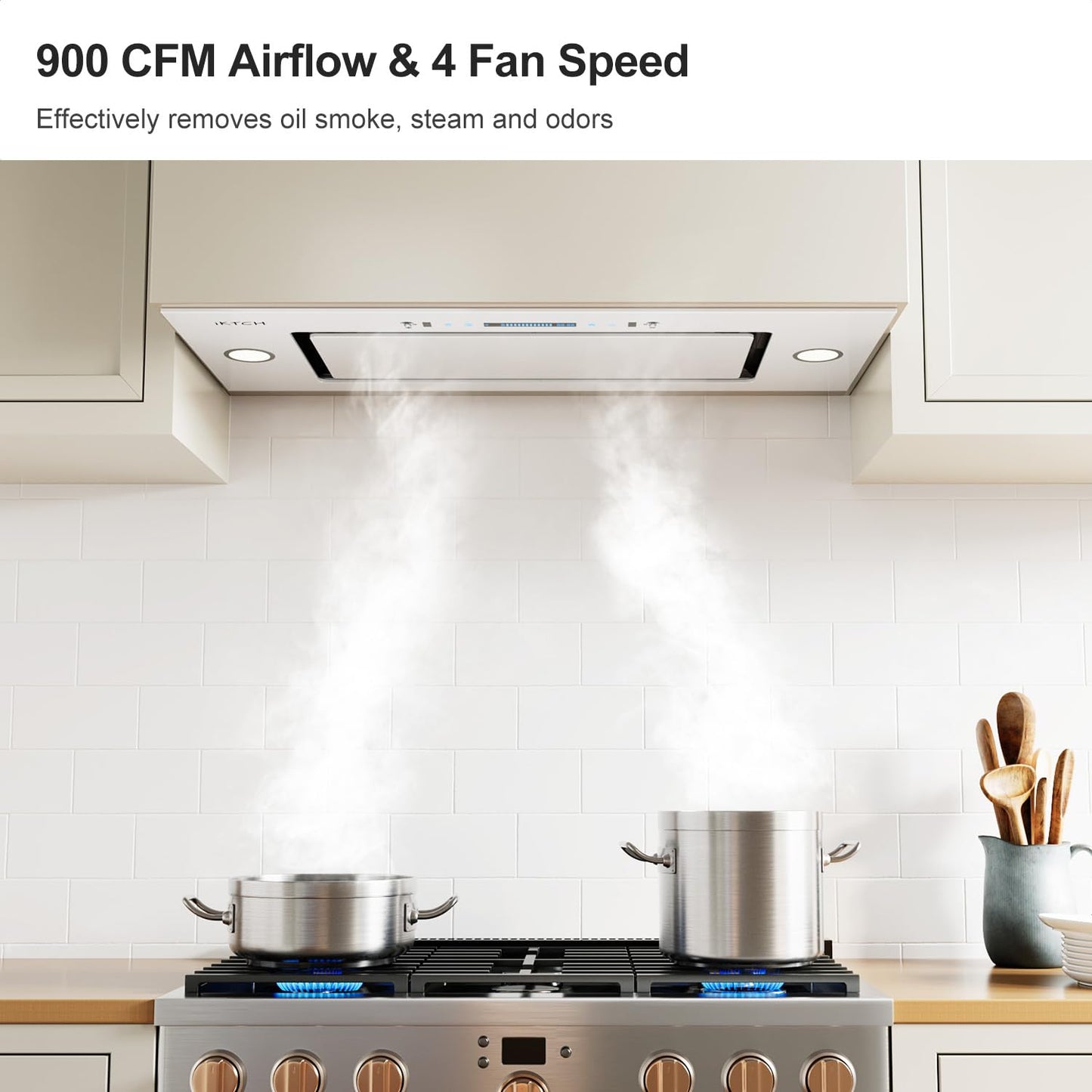 IKTCH New 30" Range Hood Insert, 900 CFM Ducted/Ductless Range Hood with 4 Speed Fan, Black Stainless Steel & Tempered Glass Range Hood 30 inch with Gesture Sensing&Touch Control Making life Smarter