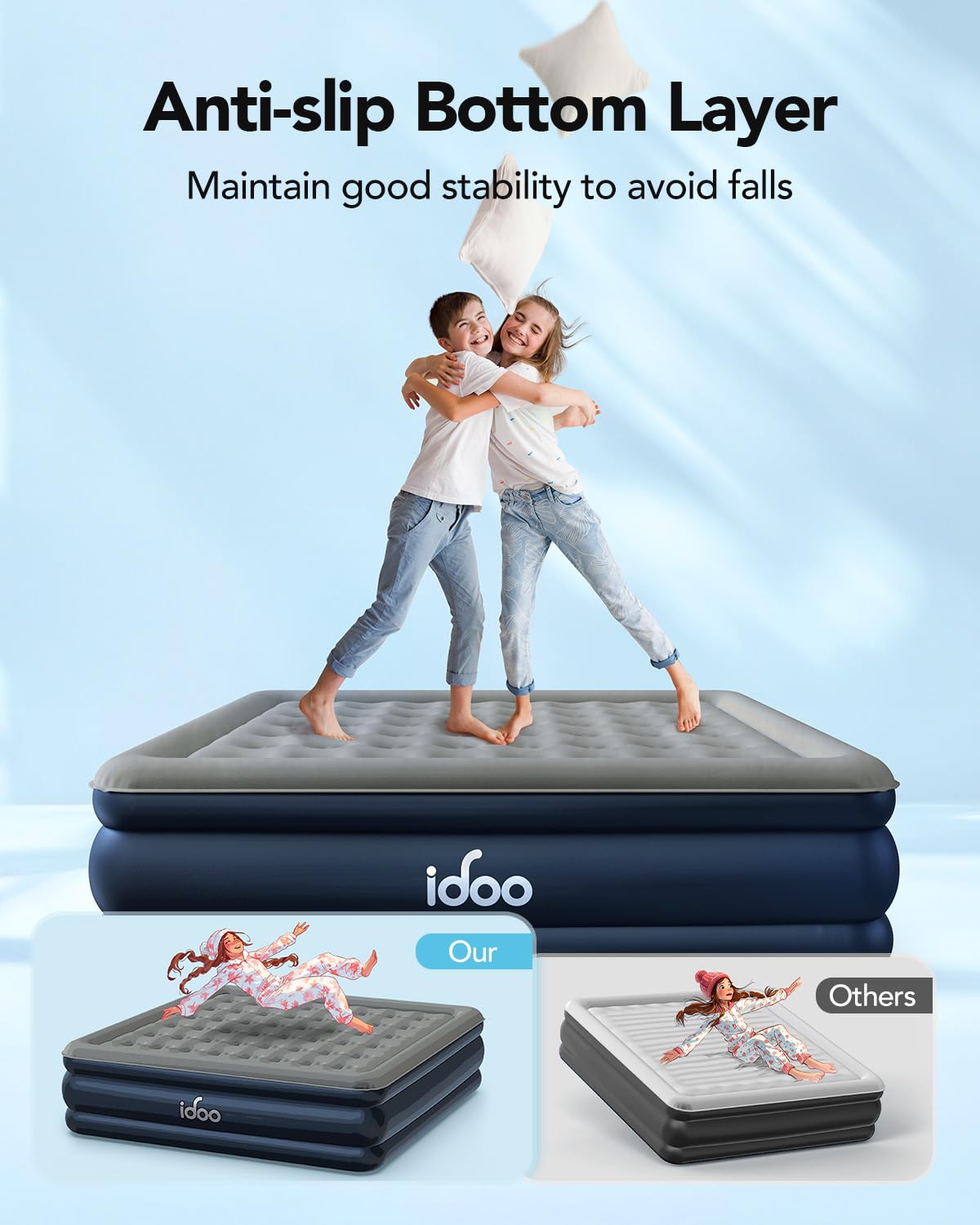 iDOO Twin Air Mattress with Built in Pump, Comfort Blow up Mattress, Inflatable Mattress with Carry Bag for Guests, Home, Camping, Colchones Inflables