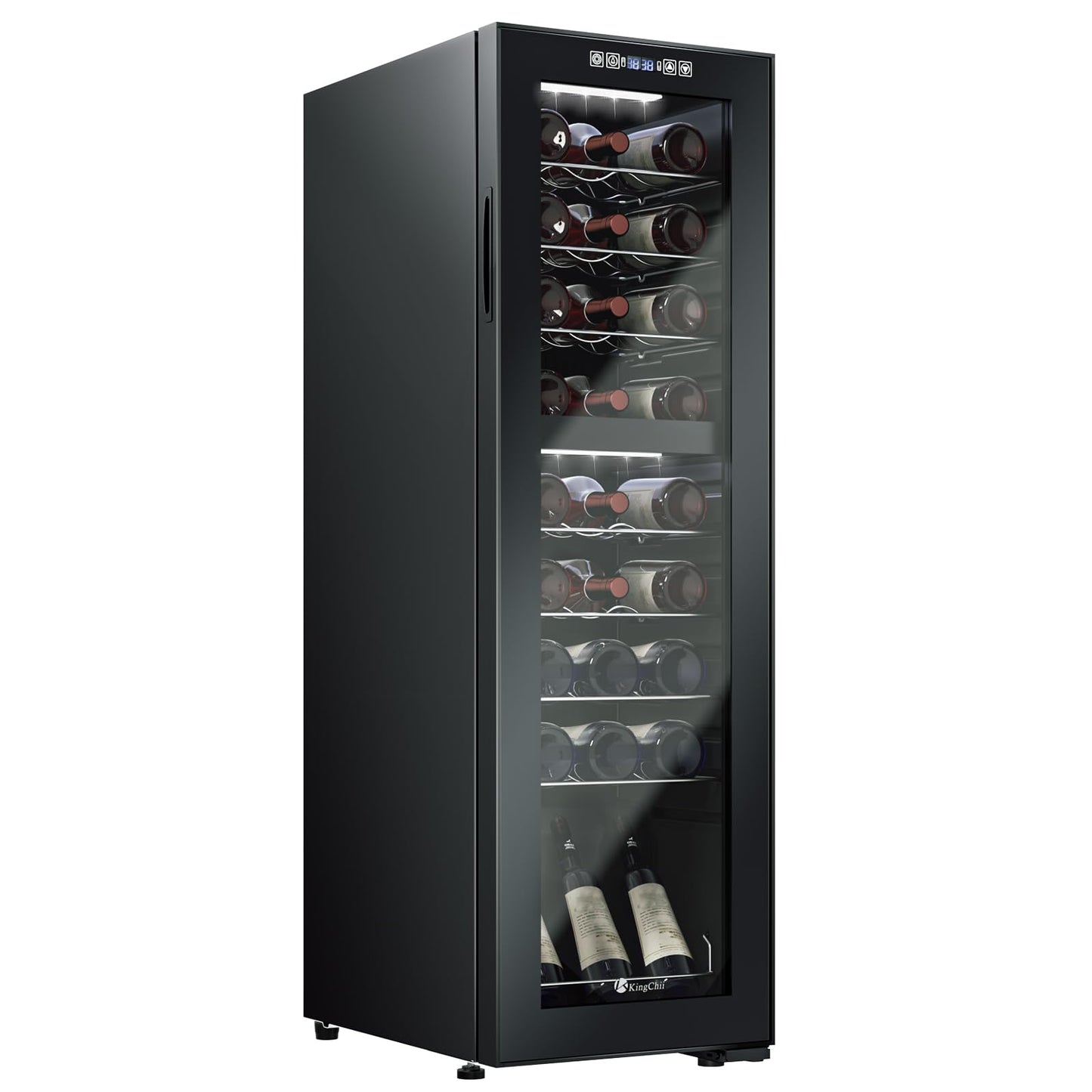 KingChii 16 Bottle Wine Cooler, Freestanding Wine Fridge with Glass Door, Adjustable Shelves & Digital Temperature Display Wine Refrigerator for Red, White, Champagne - Perfect for Home, Kitchen, Bar