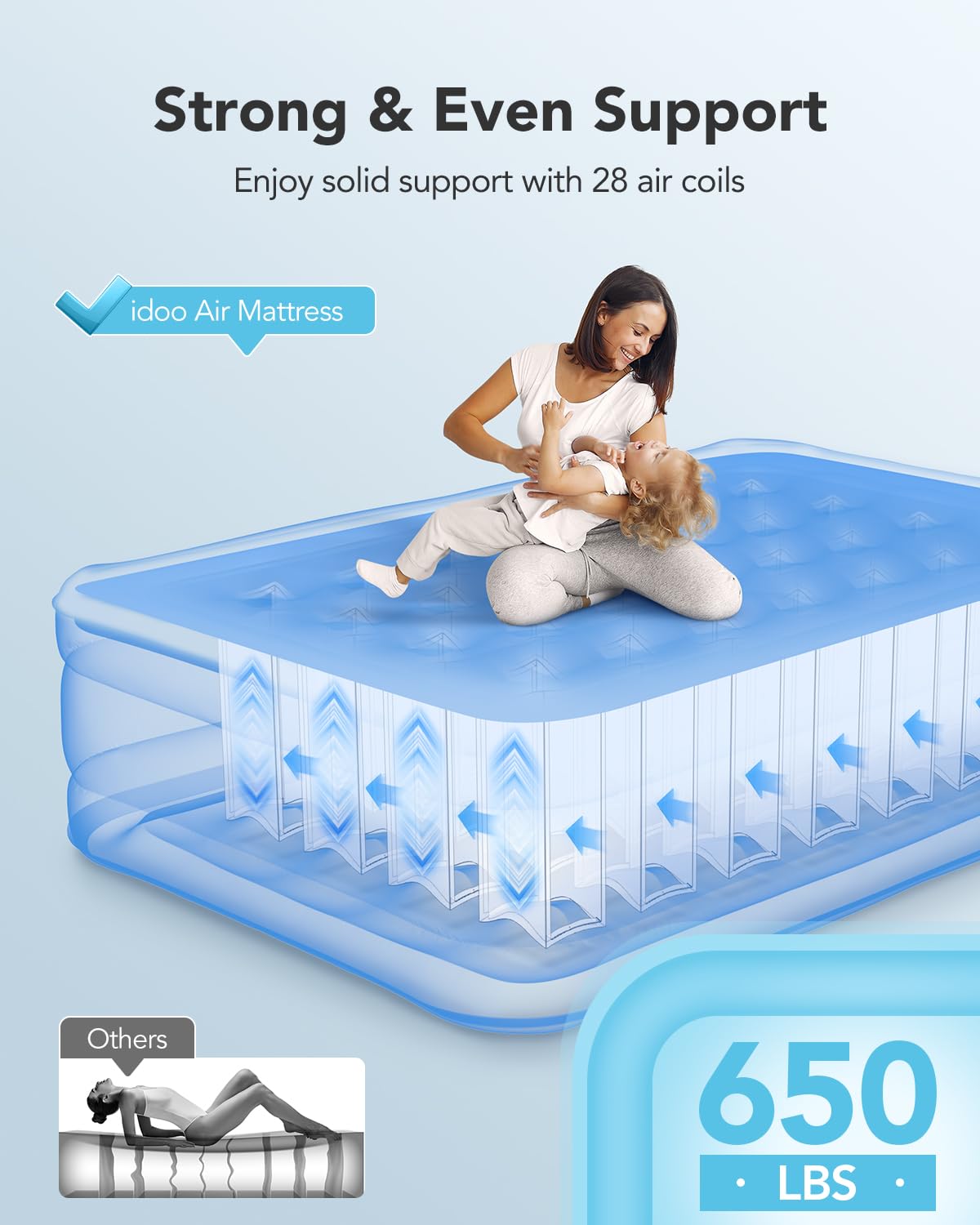 iDOO Twin Air Mattress with Built in Pump, Comfort Blow up Mattress, Inflatable Mattress with Carry Bag for Guests, Home, Camping, Colchones Inflables