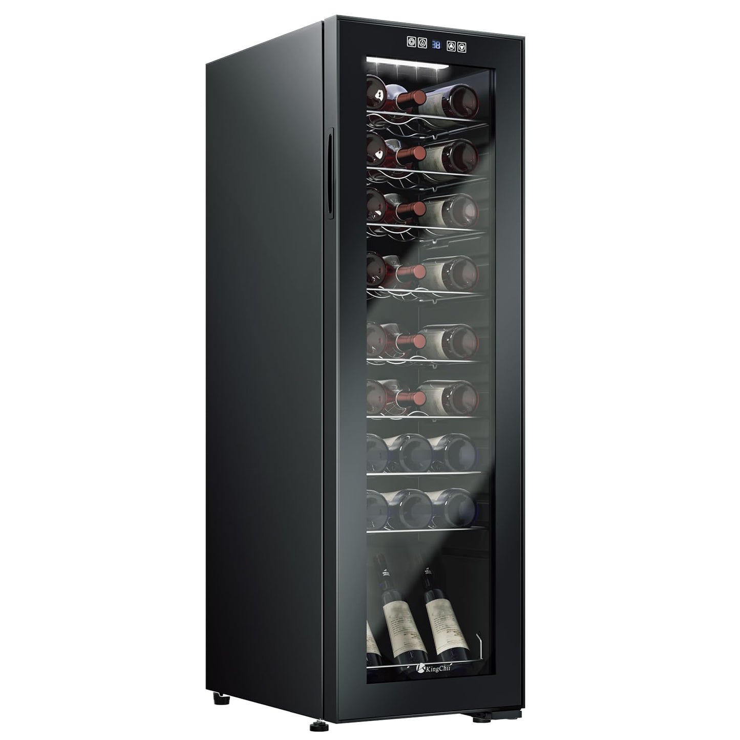 KingChii 16 Bottle Wine Cooler, Freestanding Wine Fridge with Glass Door, Adjustable Shelves & Digital Temperature Display Wine Refrigerator for Red, White, Champagne - Perfect for Home, Kitchen, Bar