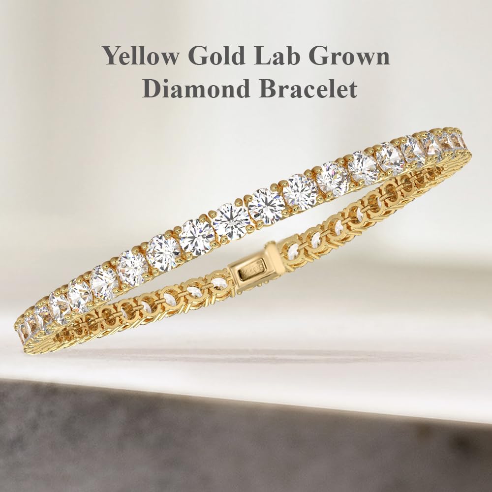 Diamond2Deal 14k Gold Round Cut Lab Grown Diamond Tennis Bracelet (1ct to 10ct, Color-D, Clarity- VS) 7 inch