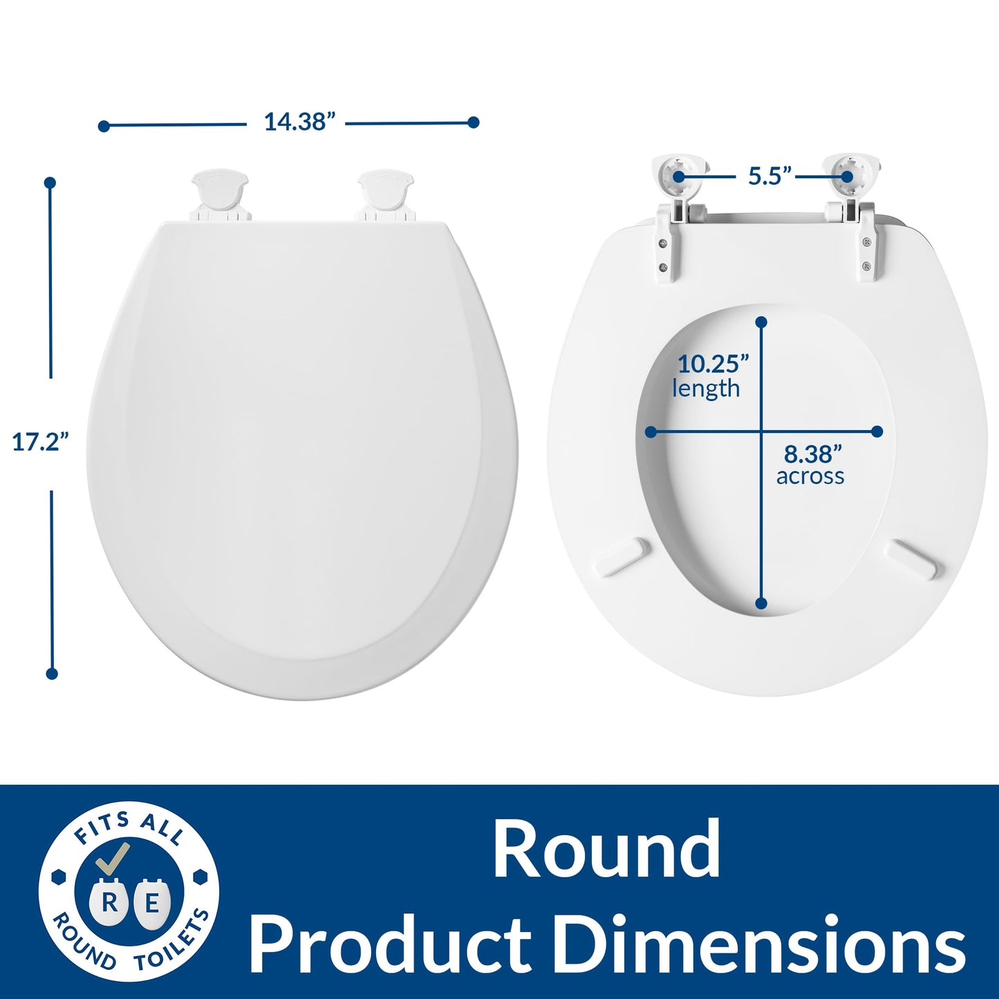 BEMIS 500EC 390 Toilet Seat with Easy Clean & Change Hinges, 1 Pack Round, Cotton White