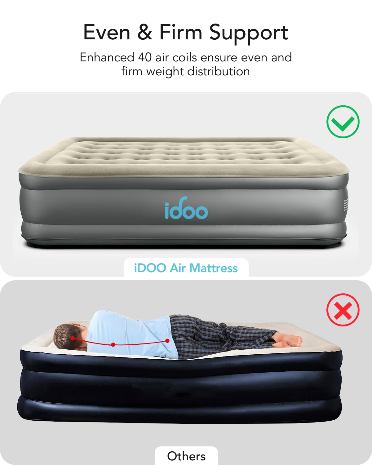 iDOO Twin Air Mattress with Built in Pump, Comfort Blow up Mattress, Inflatable Mattress with Carry Bag for Guests, Home, Camping, Colchones Inflables