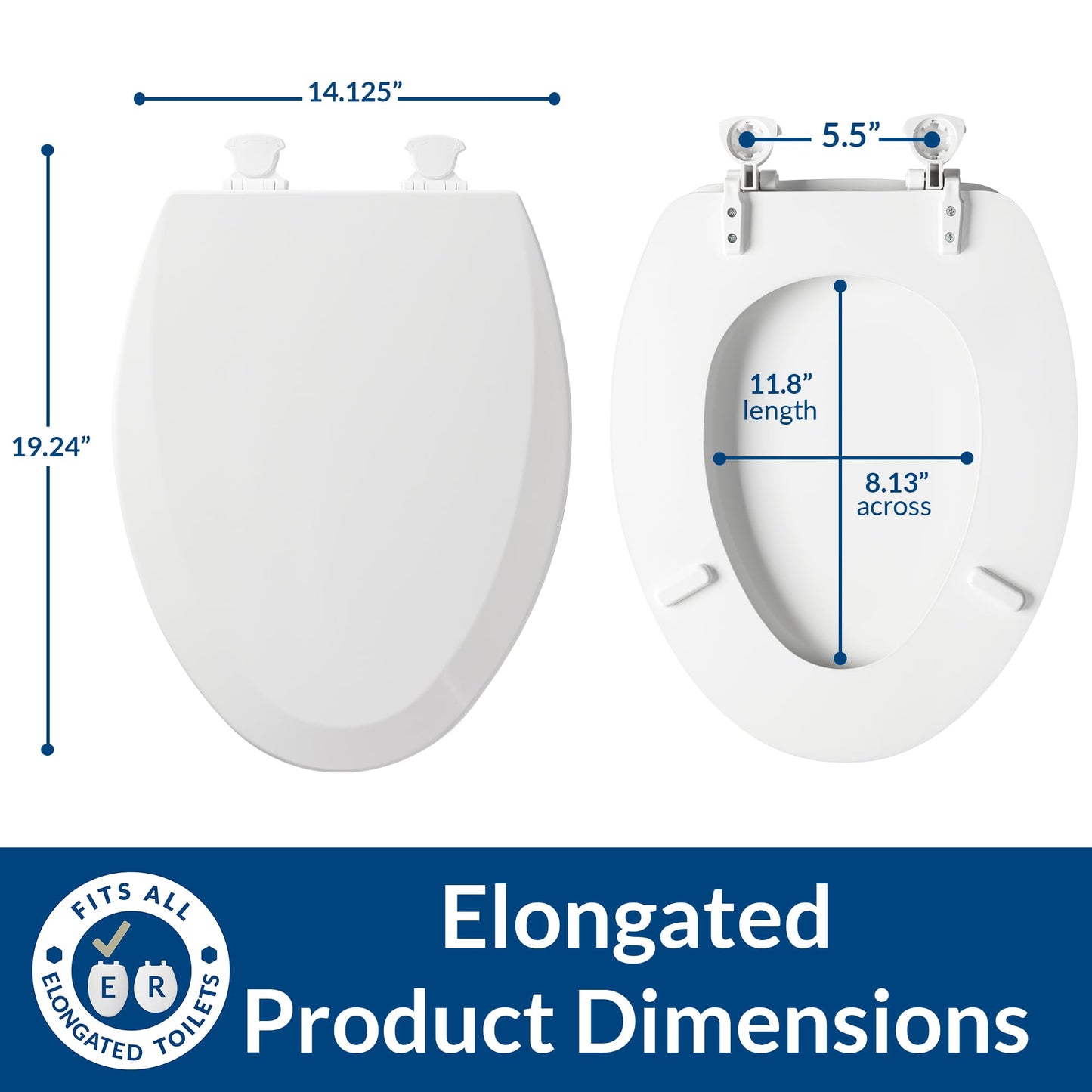 BEMIS 500EC 390 Toilet Seat with Easy Clean & Change Hinges, 1 Pack Round, Cotton White