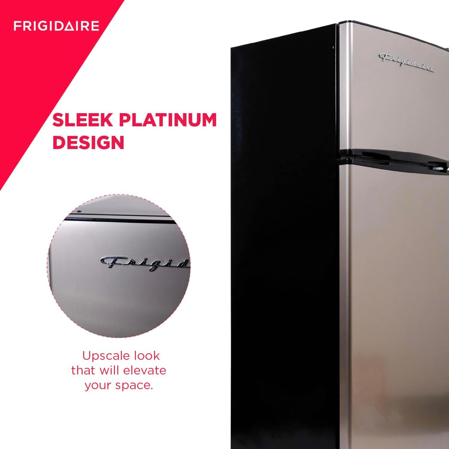 Frigidaire EFR749AMZ, 2 Door Apartment Size Refrigerator with Freezer, 7.5 cu ft, Retro, Silver, Platinum