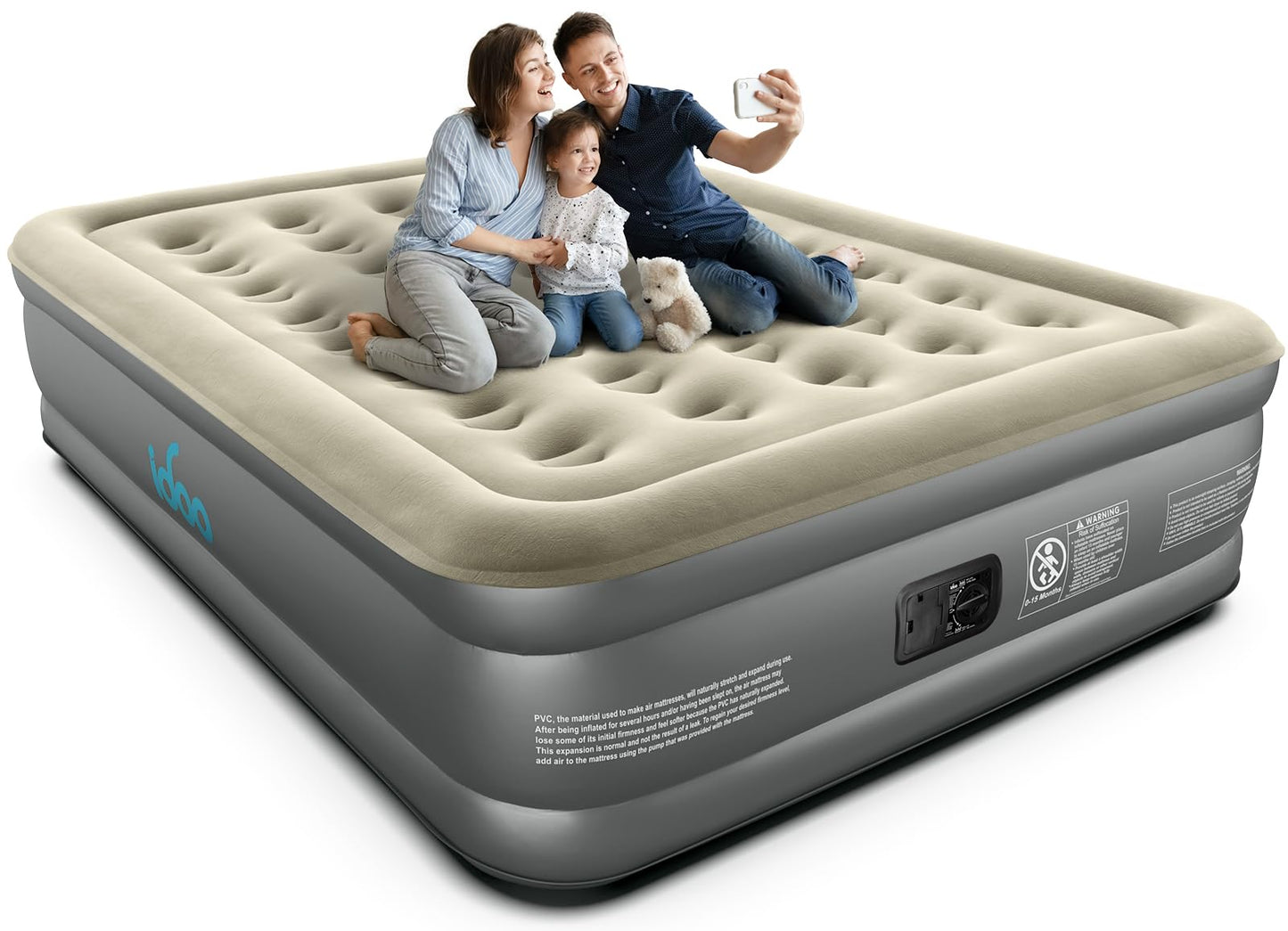 iDOO Twin Air Mattress with Built in Pump, Comfort Blow up Mattress, Inflatable Mattress with Carry Bag for Guests, Home, Camping, Colchones Inflables