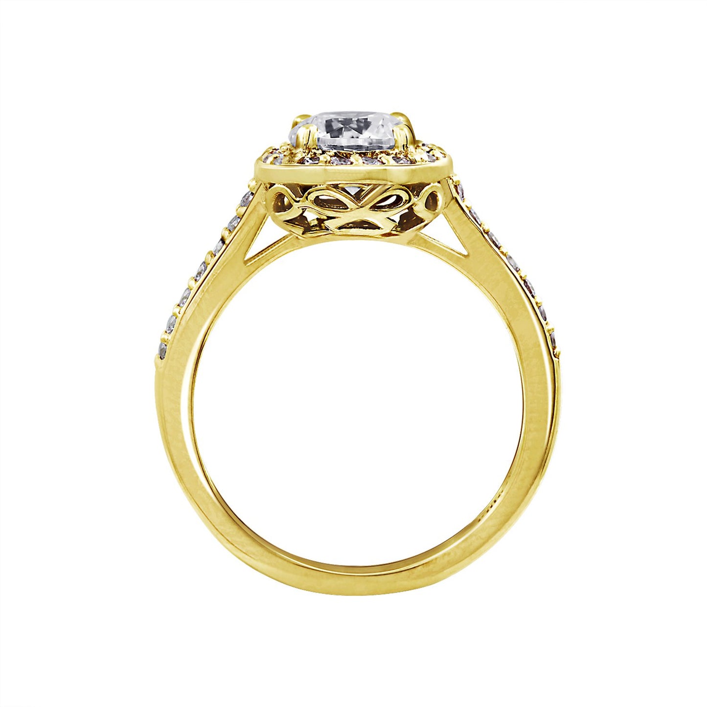 Essentials Platinum or Gold Plated Sterling Silver Round Halo Ring Made with Infinite Elements Zirconia, (previously Amazon Collection)