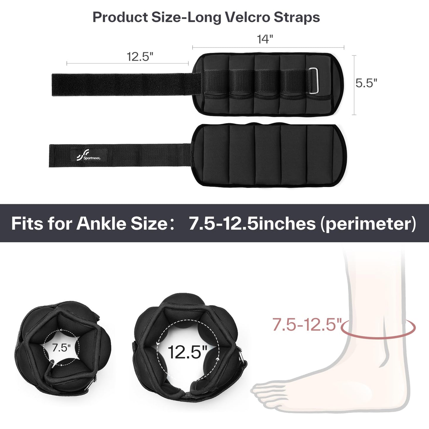 Sportneer Adjustable Ankle Weights 1 Pair 2 4 6 8 10 Lbs Leg Weight Straps for Women Men, Weighted Ankle Weights Set for Gym,Fitness, Workout,Walking, Jogging,1-5 lbs Each Ankle, 1 Pair 2-10 lbs