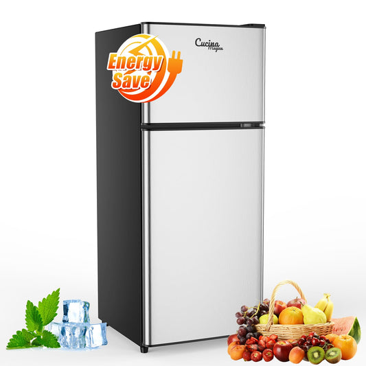 Mini Fridge with Freezer, 2.9 Cu.Ft Small Fridge, Energy Saving, Low Noise,7 Adjustable Thermostat, Double Door Small Refrigerator for Dorm, Bedroom, Office