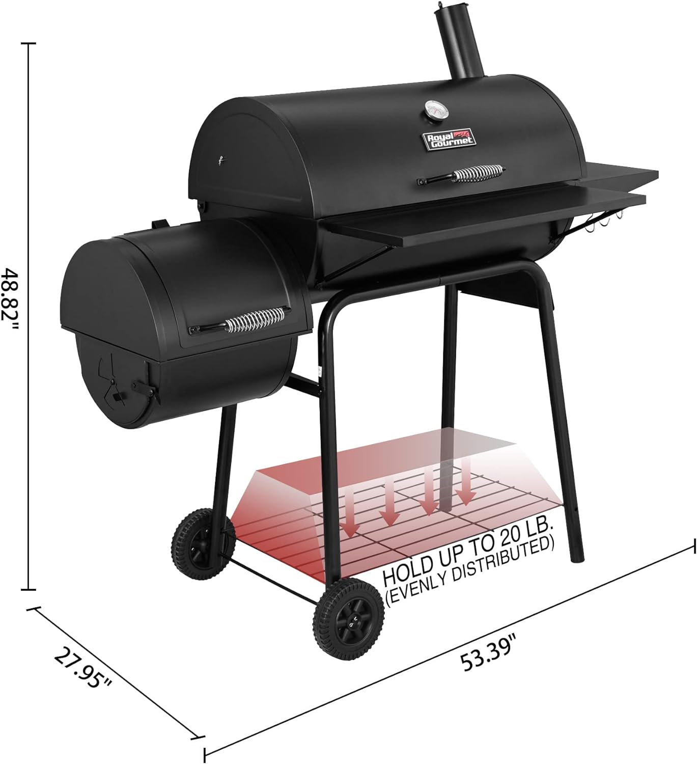 Royal Gourmet CC1830S 30" BBQ Charcoal Grill and Offset Smoker | 811 Square Inch cooking surface, Outdoor for Camping | Black