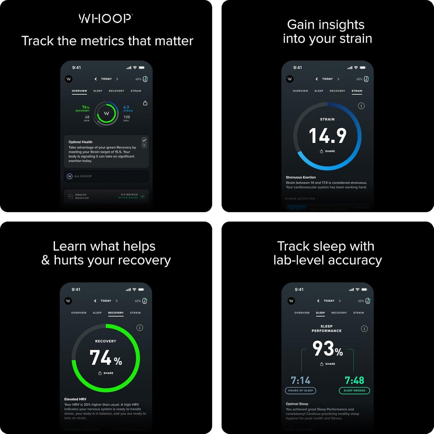 WHOOP 4.0 with 12 Month Subscription – Wearable Health, Fitness & Activity Tracker – Continuous Monitoring, Performance Optimization, Heart Rate Tracking – Improve Sleep, Strain, Recovery, Wellness