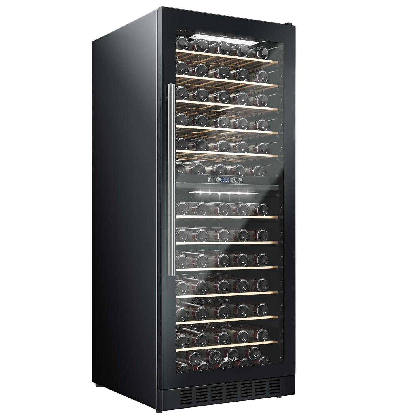 KingChii 16 Bottle Wine Cooler, Freestanding Wine Fridge with Glass Door, Adjustable Shelves & Digital Temperature Display Wine Refrigerator for Red, White, Champagne - Perfect for Home, Kitchen, Bar