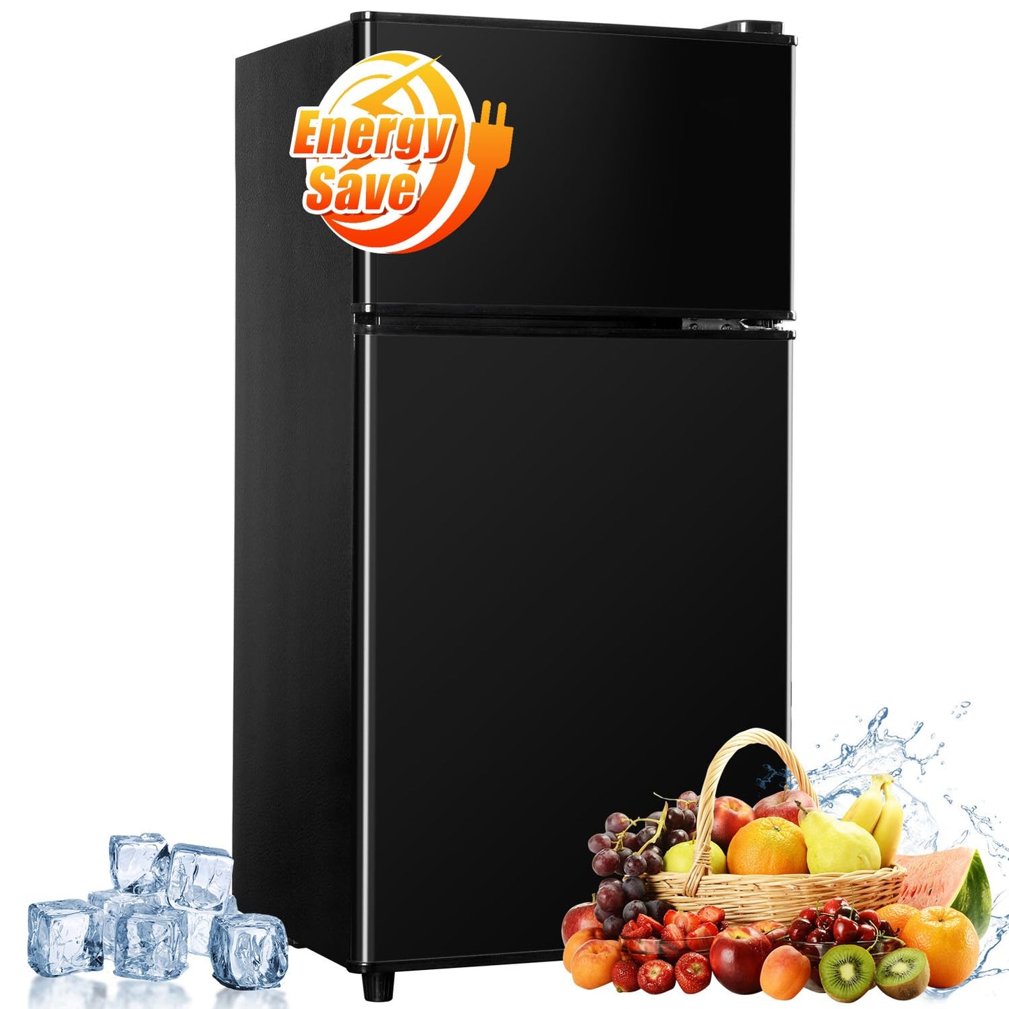 Mini Fridge with Freezer, 2.9 Cu.Ft Small Fridge, Energy Saving, Low Noise,7 Adjustable Thermostat, Double Door Small Refrigerator for Dorm, Bedroom, Office