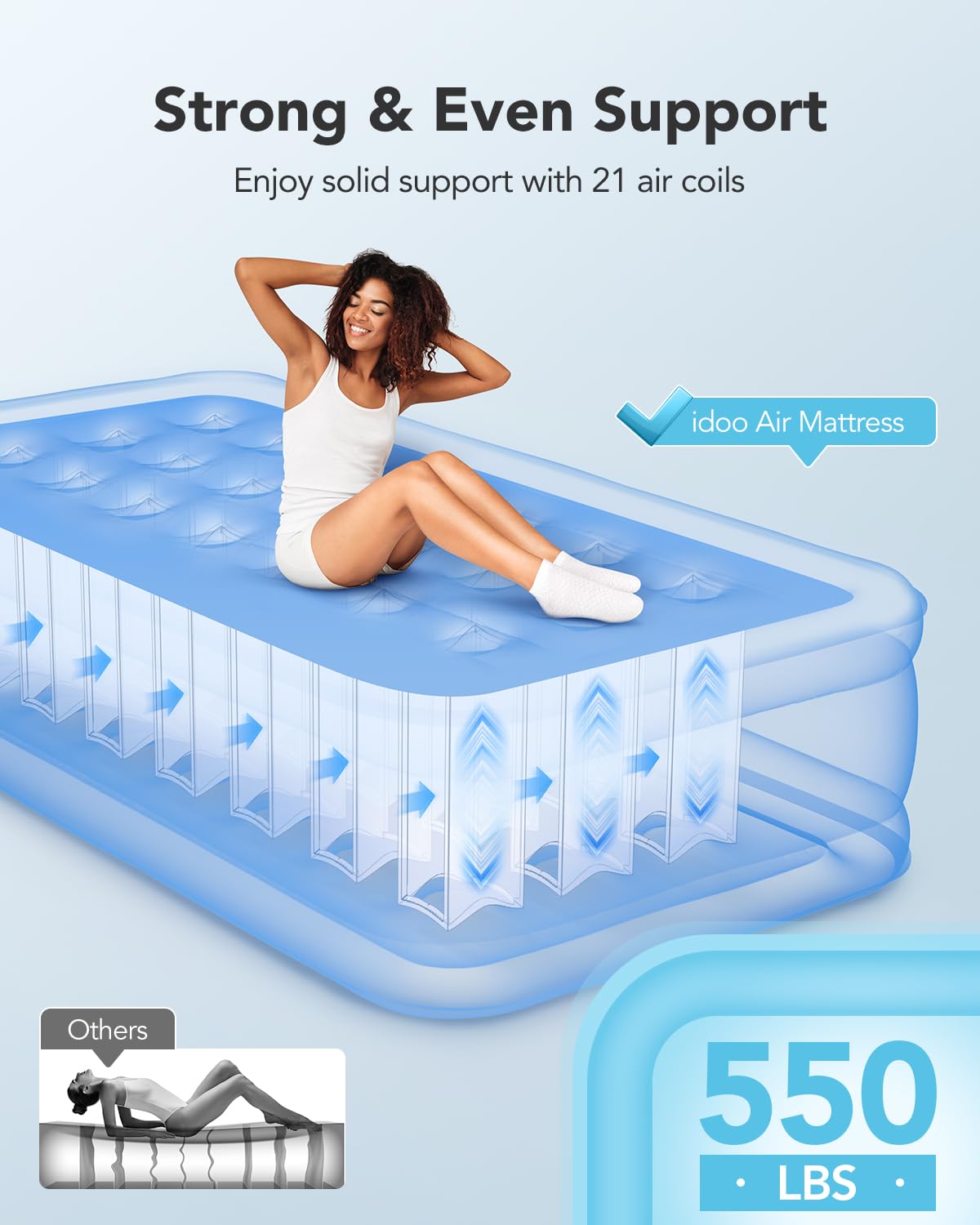 iDOO Twin Air Mattress with Built in Pump, Comfort Blow up Mattress, Inflatable Mattress with Carry Bag for Guests, Home, Camping, Colchones Inflables