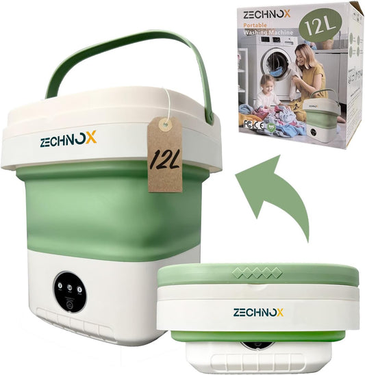 Portable Washing Machine 12L,Folding Mini Washing Machine,Compact Portable Washer,Spin Dryer Included,for Underwear,Baby Clothes and Socks,Ideal for Apartment,RV and Travel (White & Green)