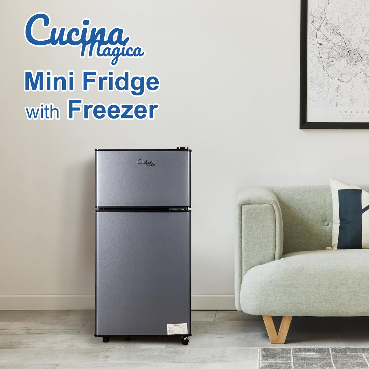 Mini Fridge with Freezer, 2.9 Cu.Ft Small Fridge, Energy Saving, Low Noise,7 Adjustable Thermostat, Double Door Small Refrigerator for Dorm, Bedroom, Office