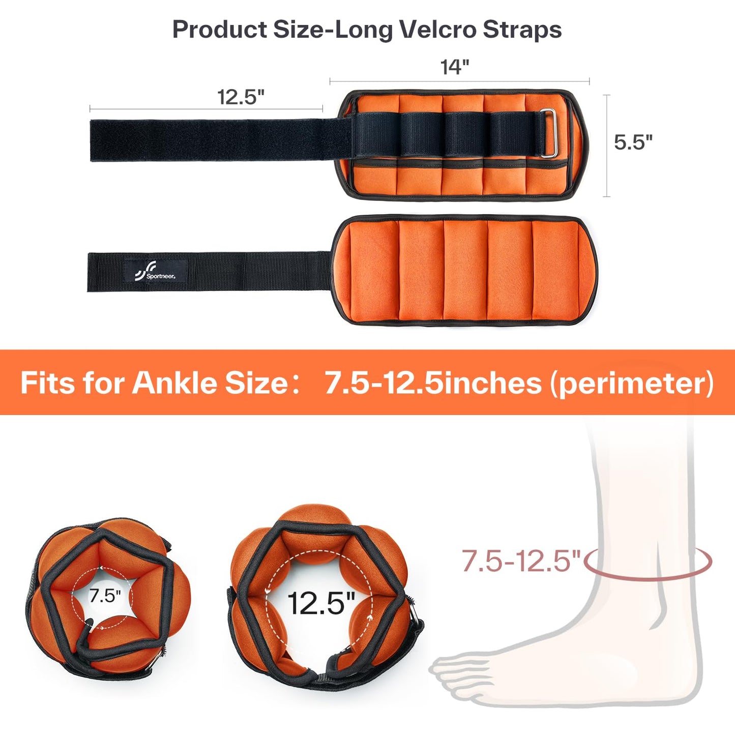 Sportneer Adjustable Ankle Weights 1 Pair 2 4 6 8 10 Lbs Leg Weight Straps for Women Men, Weighted Ankle Weights Set for Gym,Fitness, Workout,Walking, Jogging,1-5 lbs Each Ankle, 1 Pair 2-10 lbs