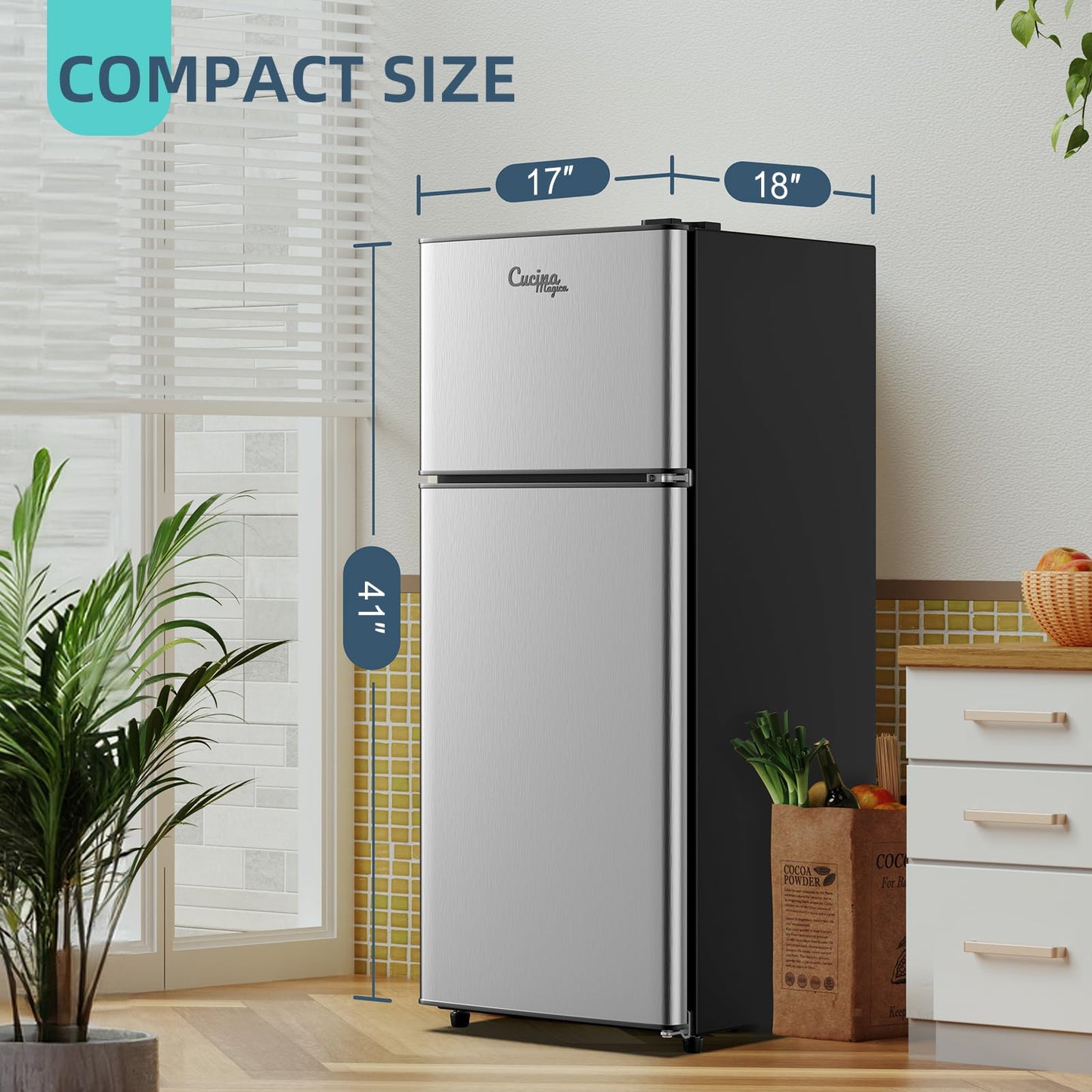 Mini Fridge with Freezer, 2.9 Cu.Ft Small Fridge, Energy Saving, Low Noise,7 Adjustable Thermostat, Double Door Small Refrigerator for Dorm, Bedroom, Office