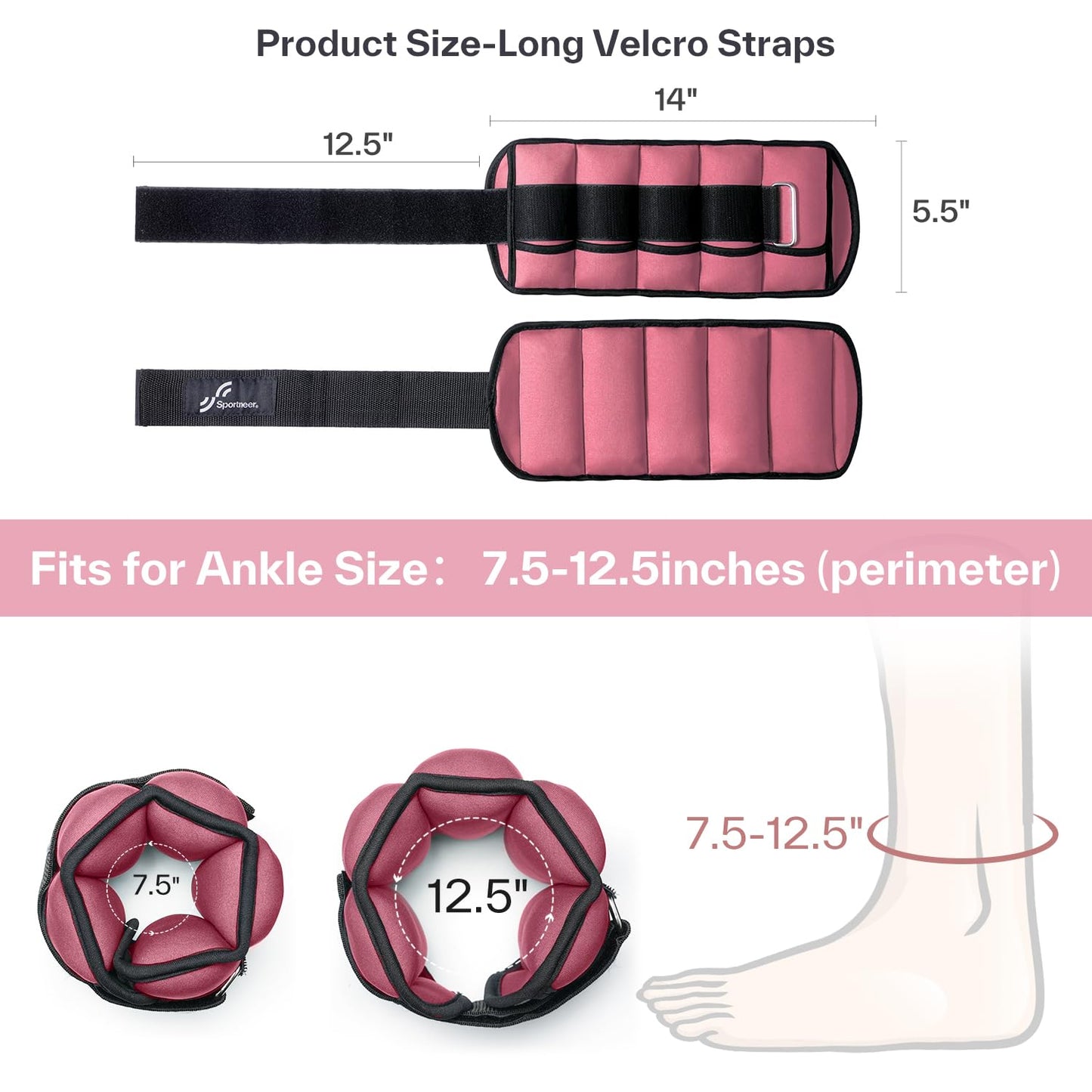 Sportneer Adjustable Ankle Weights 1 Pair 2 4 6 8 10 Lbs Leg Weight Straps for Women Men, Weighted Ankle Weights Set for Gym,Fitness, Workout,Walking, Jogging,1-5 lbs Each Ankle, 1 Pair 2-10 lbs