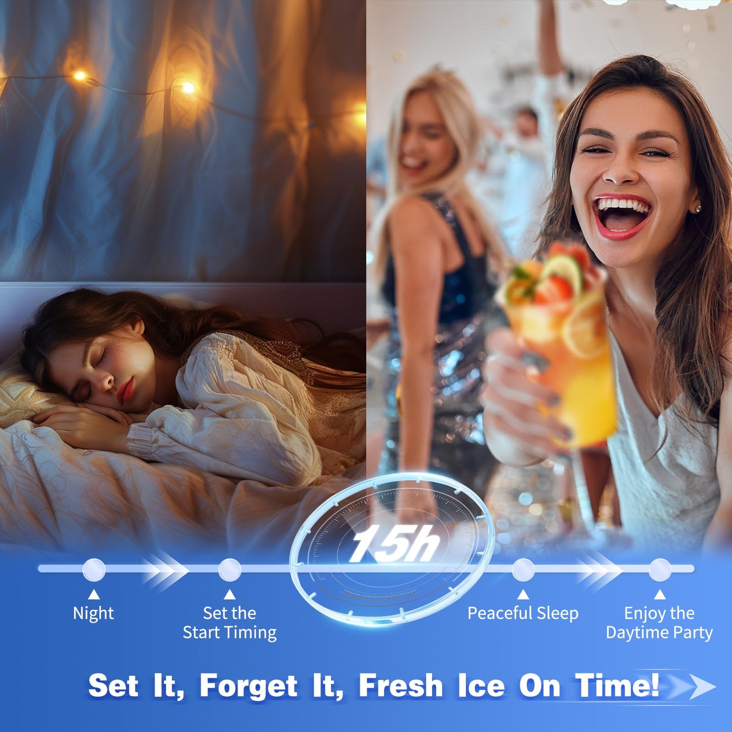 Ice Maker Countertop 28Lbs/Day, 15H Timer, 9 Ice Cubes in 6 Mins, Self-Cleaning Portable Ice Makers 2 Size Bullet Cube, Ice Machine Maker with Scoop, for Home, Kitchen, Camping