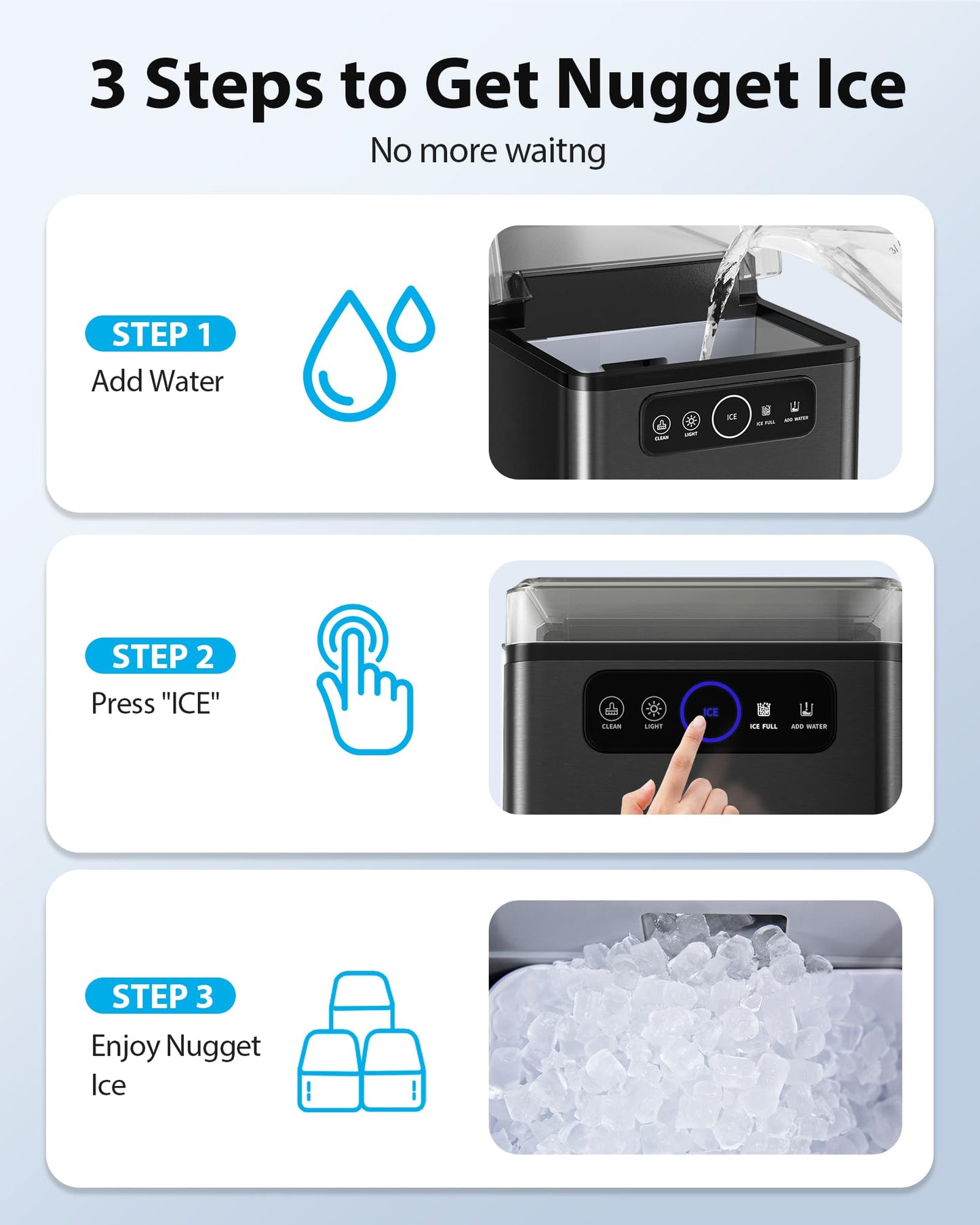 Aeitto Nugget Ice Maker 40Lbs/24H, Countertop Soft Chewable Ice Pebble Ice Machine, One-Click Operation, Auto Self-Cleaning Ice Makers with Scoop&Basket for Home, Office, Kitchen, Party (Silver)