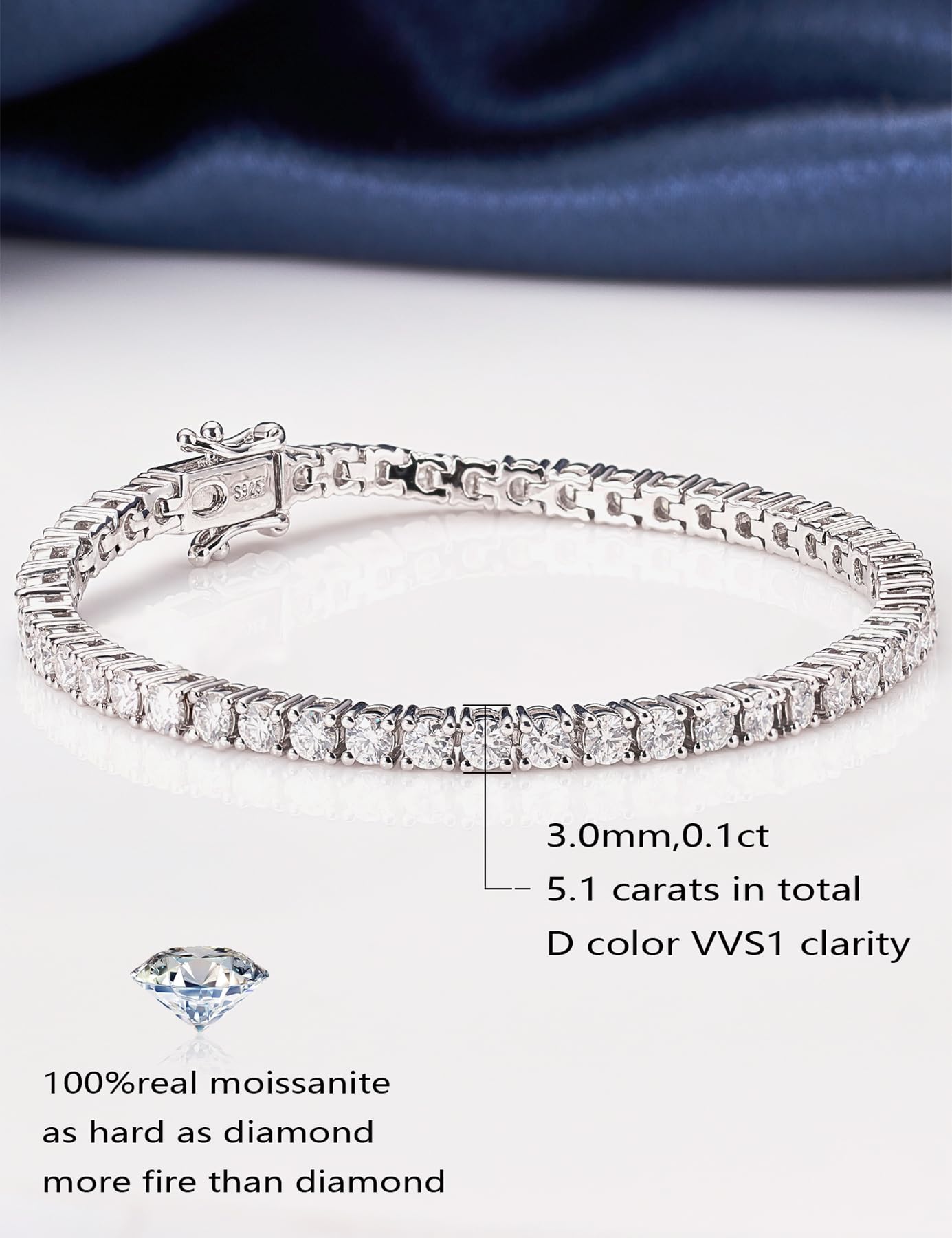 IMOLOVE Moissanite Tennis Bracelet for Women Sterling Silver Wedding Bracelets for Brides Stacking Dainty Bracelets with 18K White Gold Plated