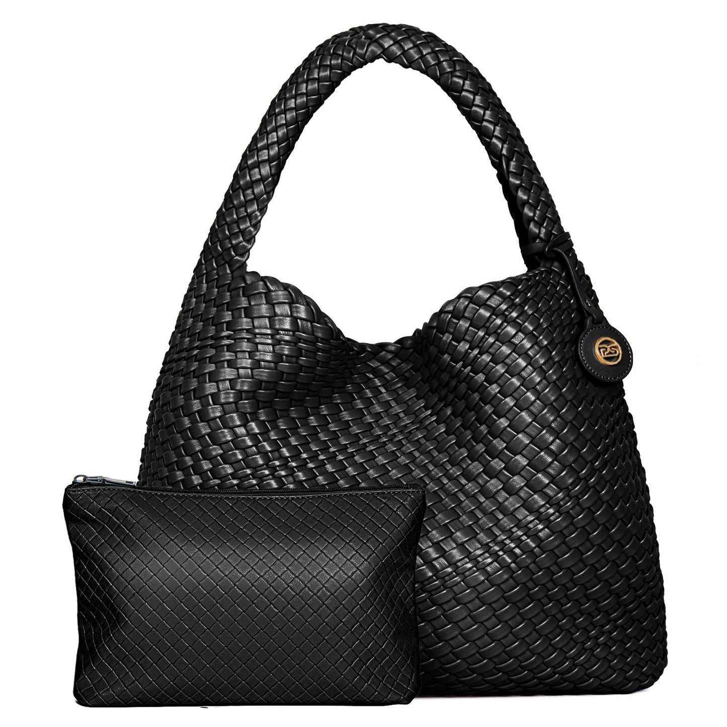 PS PETITE SIMONE Large Woven Tote Bag for Women Woven Purse Leather Handbags Braided Purse Weave Purse with Top Handle