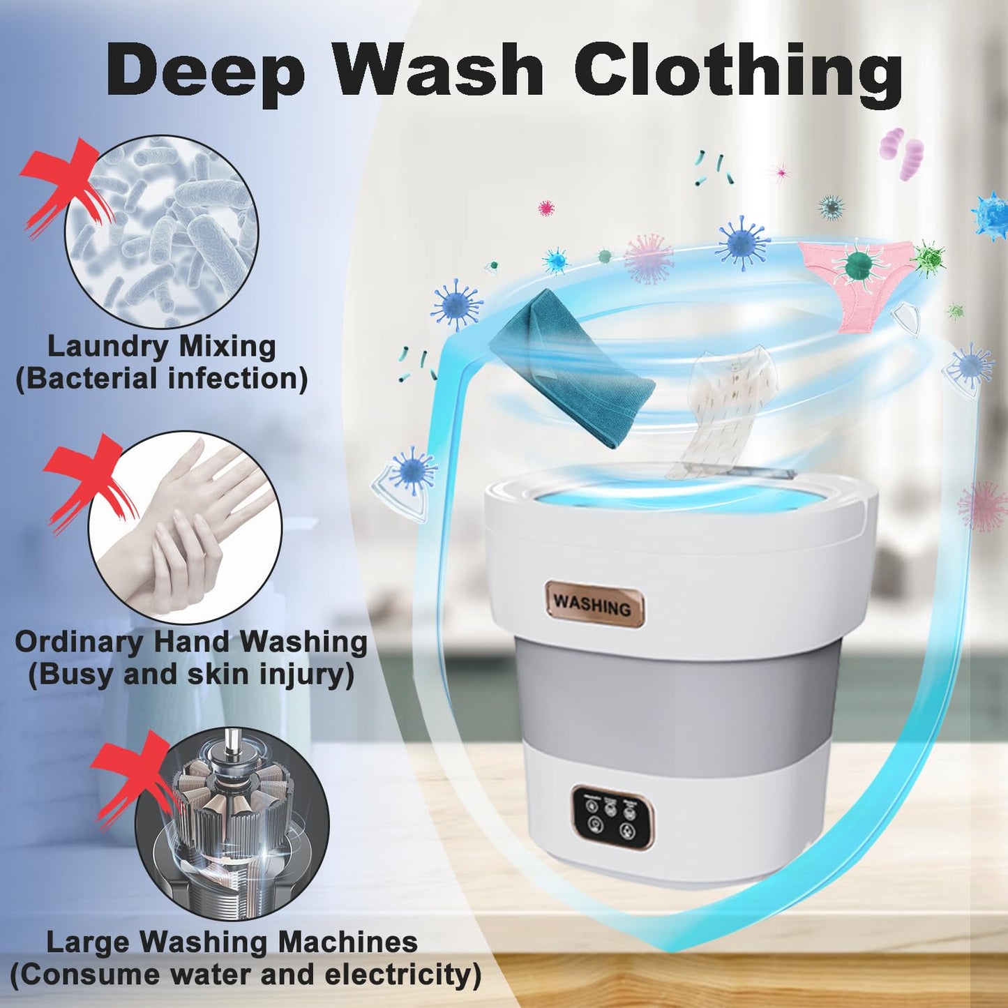 Portable Washing Machine,16L Mini Collapsible Washer with 3 Modes Cleaning for Underwear, Sock, Mini Folding Washer and Dryer Combo for Apartment,Camping,RV(Grey)