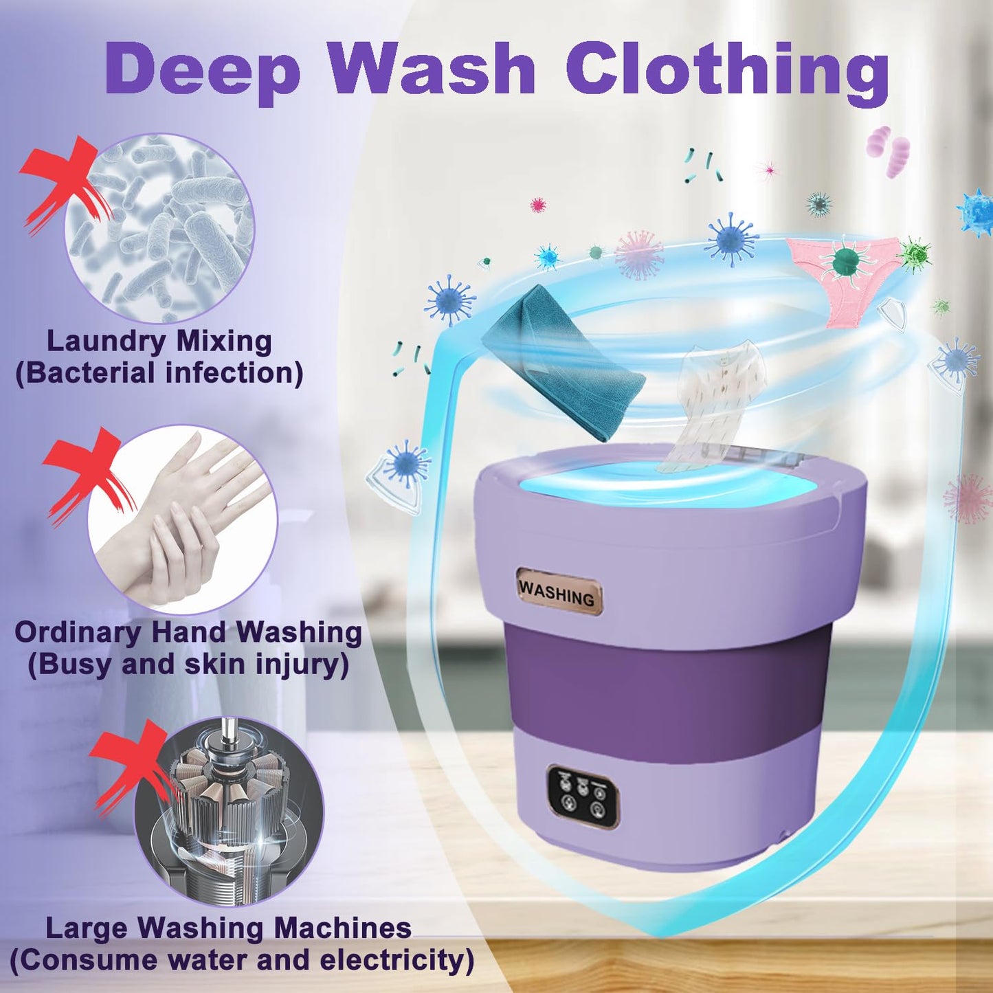 Portable Washing Machine,16L Mini Collapsible Washer with 3 Modes Cleaning for Underwear, Sock, Mini Folding Washer and Dryer Combo for Apartment,Camping,RV(Grey)