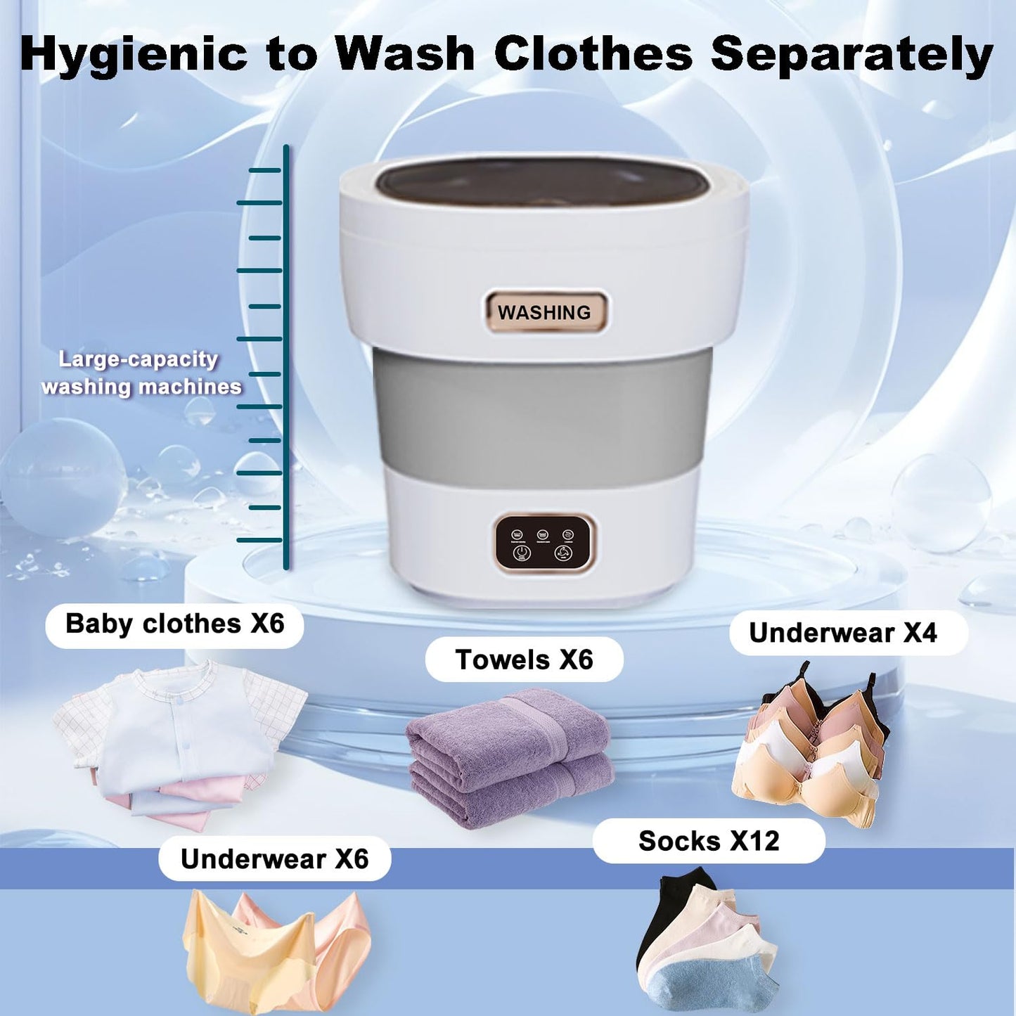 Portable Washing Machine,16L Mini Collapsible Washer with 3 Modes Cleaning for Underwear, Sock, Mini Folding Washer and Dryer Combo for Apartment,Camping,RV(Grey)