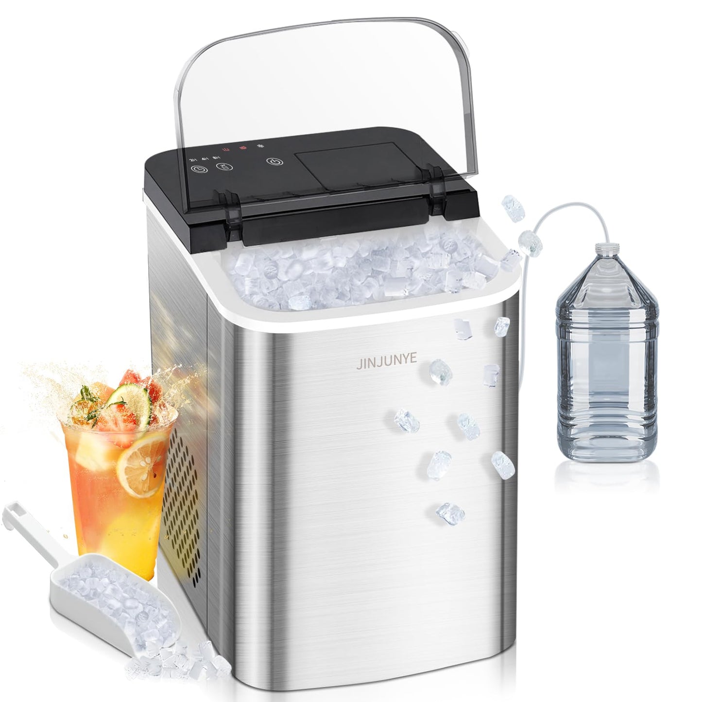 Ice Maker Countertop 28Lbs/Day, 15H Timer, 9 Ice Cubes in 6 Mins, Self-Cleaning Portable Ice Makers 2 Size Bullet Cube, Ice Machine Maker with Scoop, for Home, Kitchen, Camping