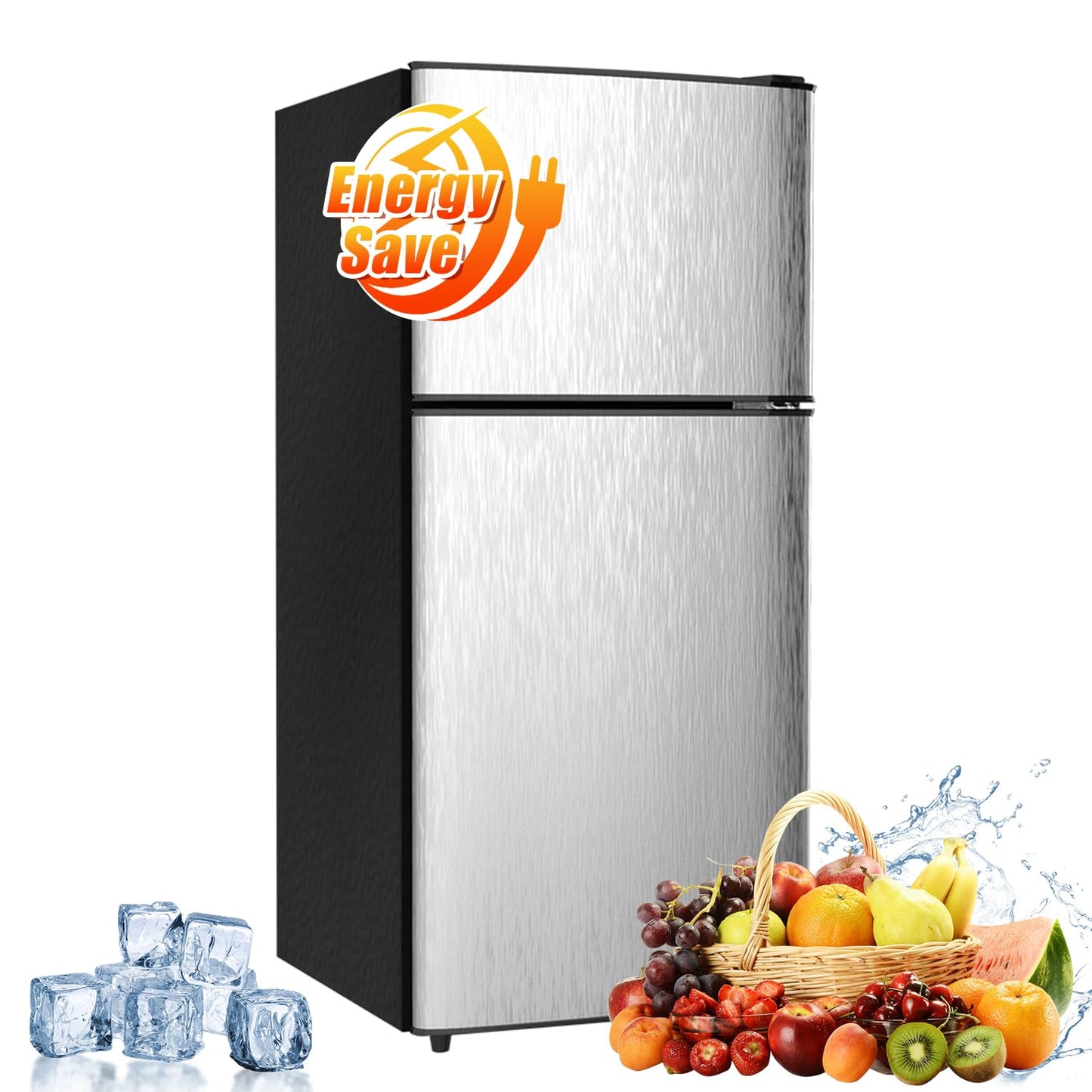 Mini Fridge with Freezer, 2.9 Cu.Ft Small Fridge, Energy Saving, Low Noise,7 Adjustable Thermostat, Double Door Small Refrigerator for Dorm, Bedroom, Office