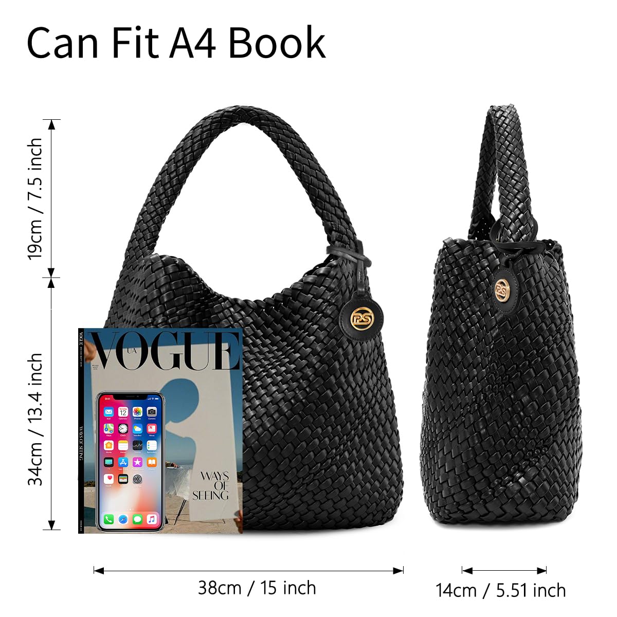 PS PETITE SIMONE Large Woven Tote Bag for Women Woven Purse Leather Handbags Braided Purse Weave Purse with Top Handle