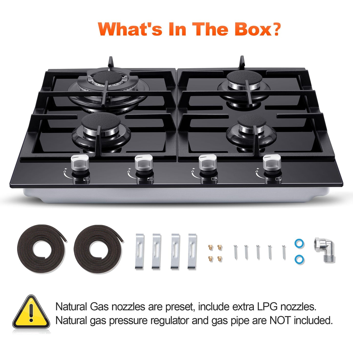 Gas Cooktop 2 Burner Propane Cooktop, 12 Inch Gas Stove Top with Thermocouple Protection, LPG/NG Dual Fuel Built-in Tempered Glass Gas Stove for Apartment, Indoor, RV