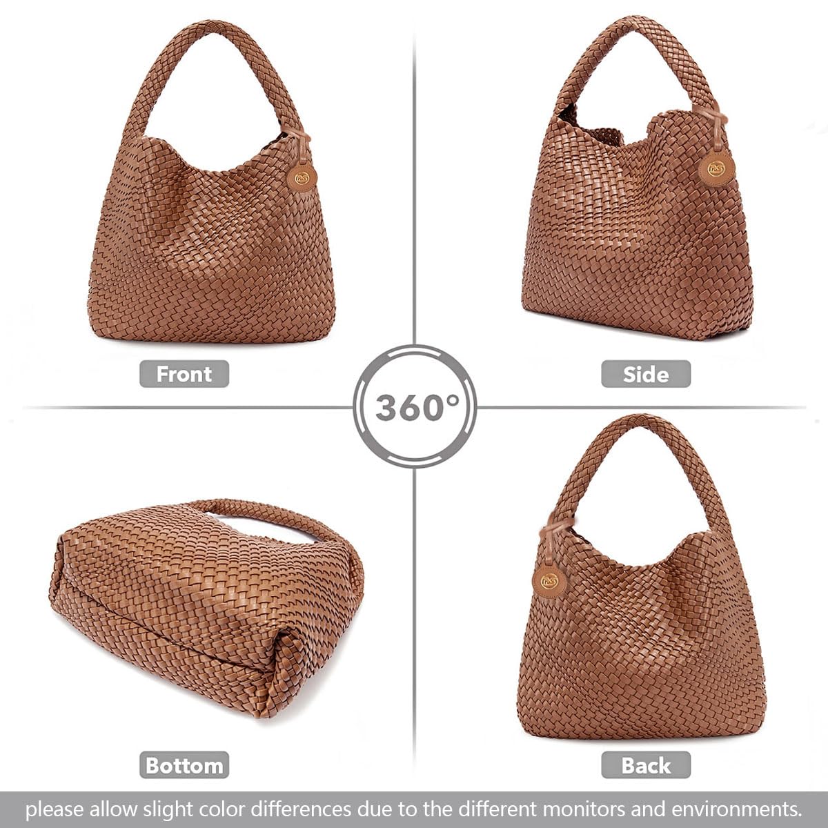 PS PETITE SIMONE Large Woven Tote Bag for Women Woven Purse Leather Handbags Braided Purse Weave Purse with Top Handle