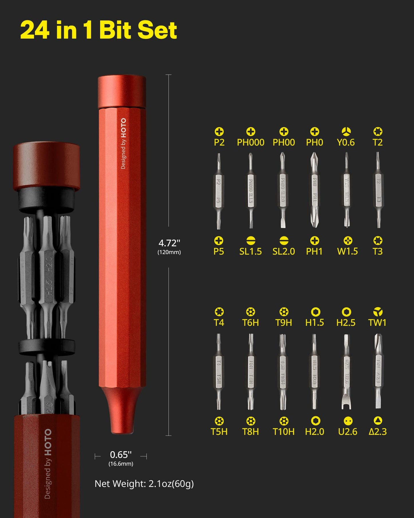 HOTO 24 in 1 Multi Bit Mini Screwdriver Set Magnetic, Manual Precision Screwdriver Set, EDC Pen Screwdriver for Eyeglasses, Electronics, Watches, Phones, Laptops, Cameras, Slate Grey