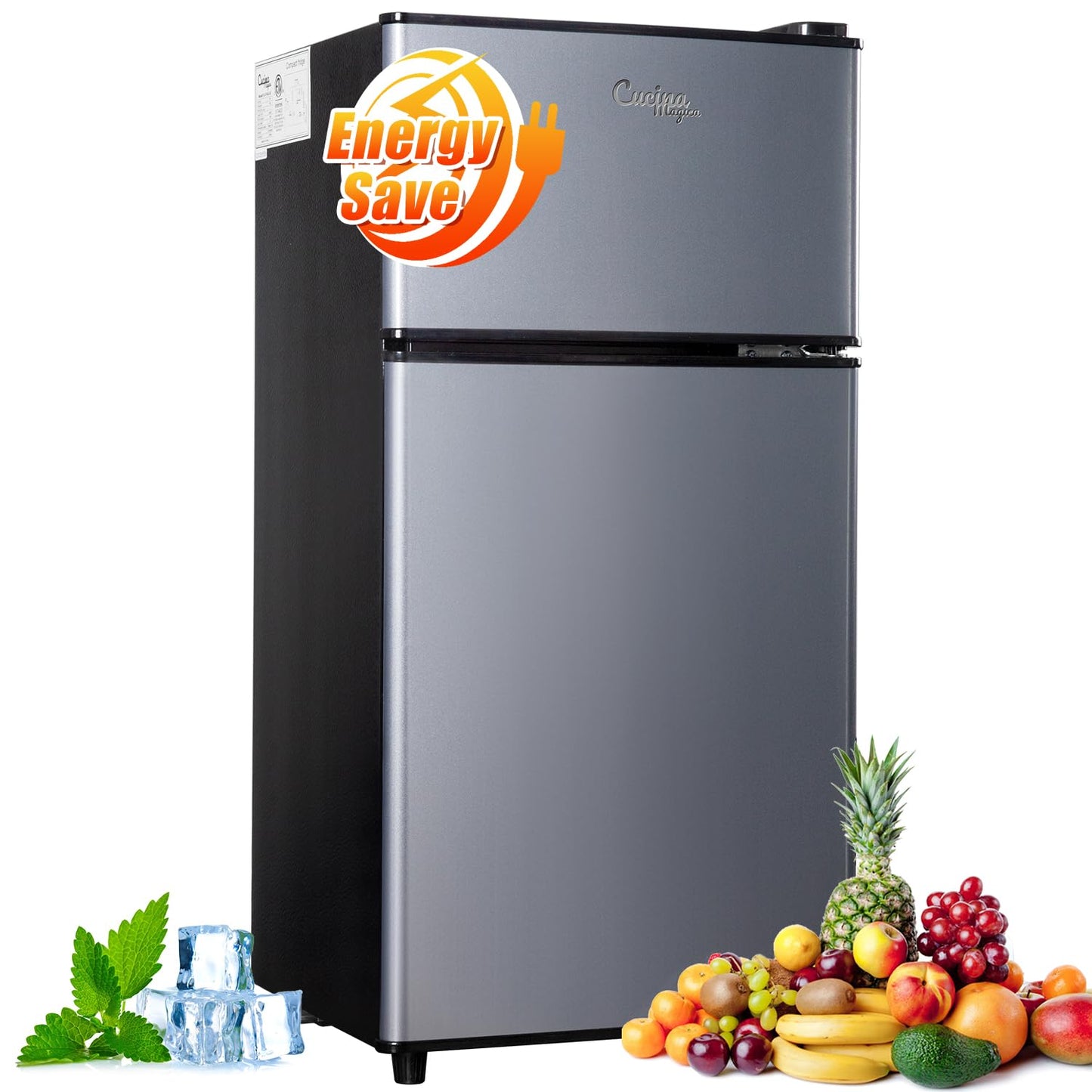 Mini Fridge with Freezer, 2.9 Cu.Ft Small Fridge, Energy Saving, Low Noise,7 Adjustable Thermostat, Double Door Small Refrigerator for Dorm, Bedroom, Office