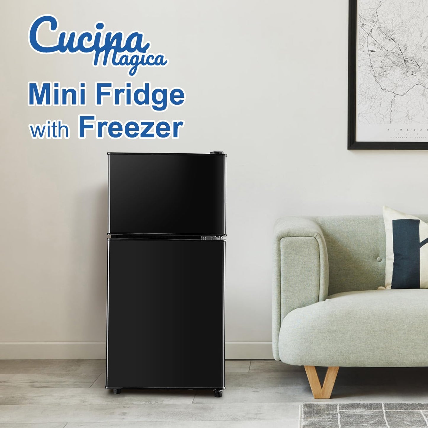 Mini Fridge with Freezer, 2.9 Cu.Ft Small Fridge, Energy Saving, Low Noise,7 Adjustable Thermostat, Double Door Small Refrigerator for Dorm, Bedroom, Office