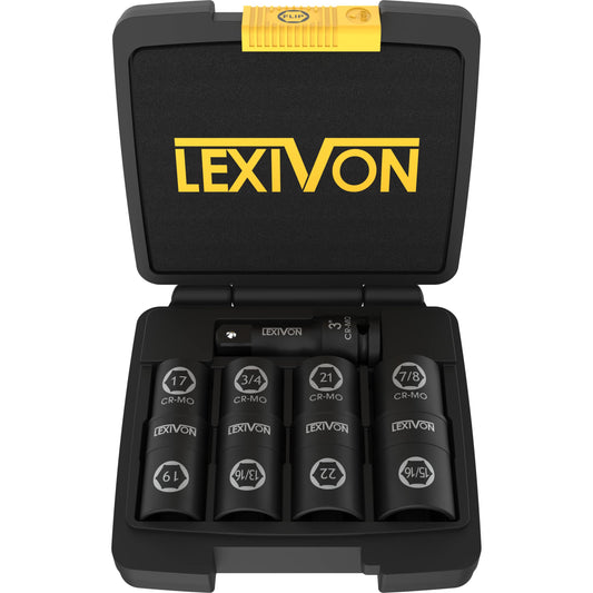 LEXIVON Lug Nut Impact Socket Set, 1/2-Inch Drive | Innovative 8-IN-4 Flip Socket Design, Covers Most Commonly Used Inch & Metric Wheel Nuts | Cr-Mo Steel = Full Impact Grade (LX-110)