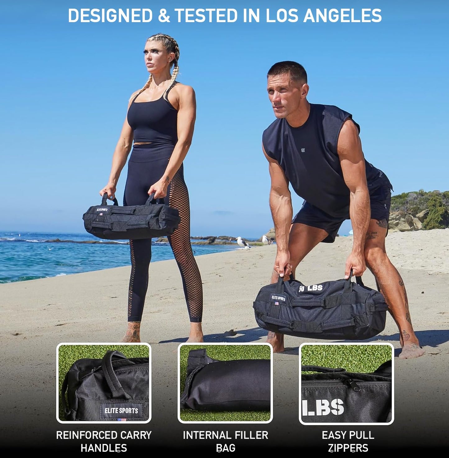 Elite Sports Workout Sandbag for Versatile, Intensive Core Muscles Fitness, Strength Training with Strategic Handle Placement (Unfilled)